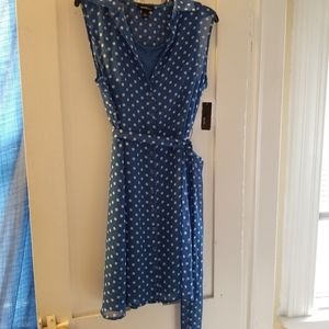 Blue polka dot above-knee length dress